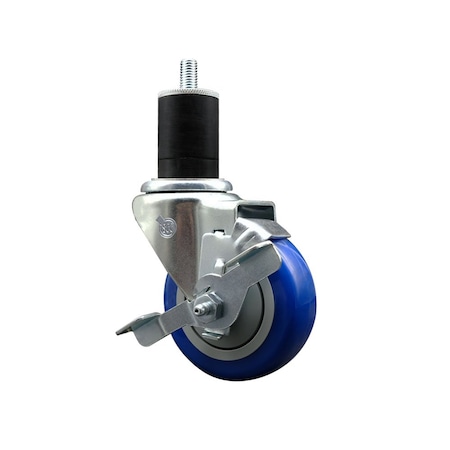 Service Caster 3.5'' Blue Poly Swivel 1-3/4'' Expanding Stem Caster with Brake SCC-EX20S3514-PPUB-BLUE-TLB-134